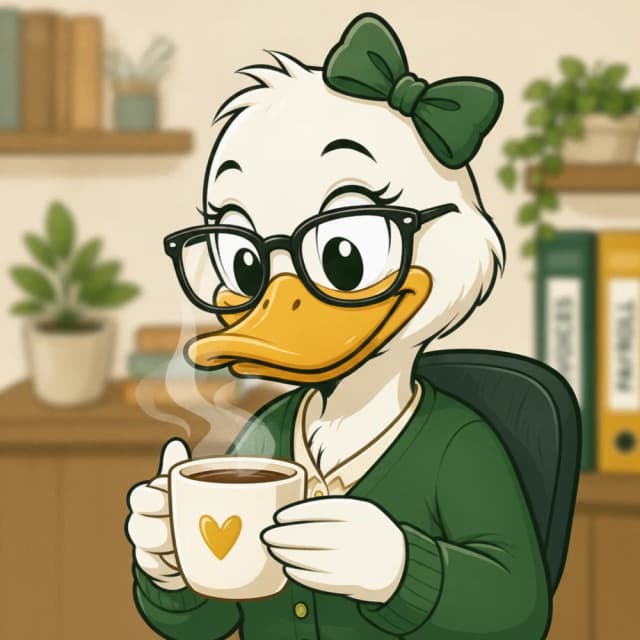The LuckyDuck mascot at her desk