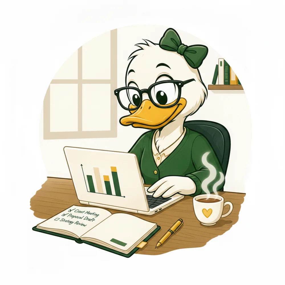 The LuckyDuck mascot, illustrated for consulting