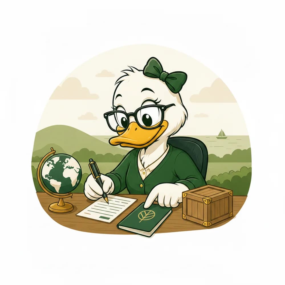 The LuckyDuck mascot, illustrated for international trade