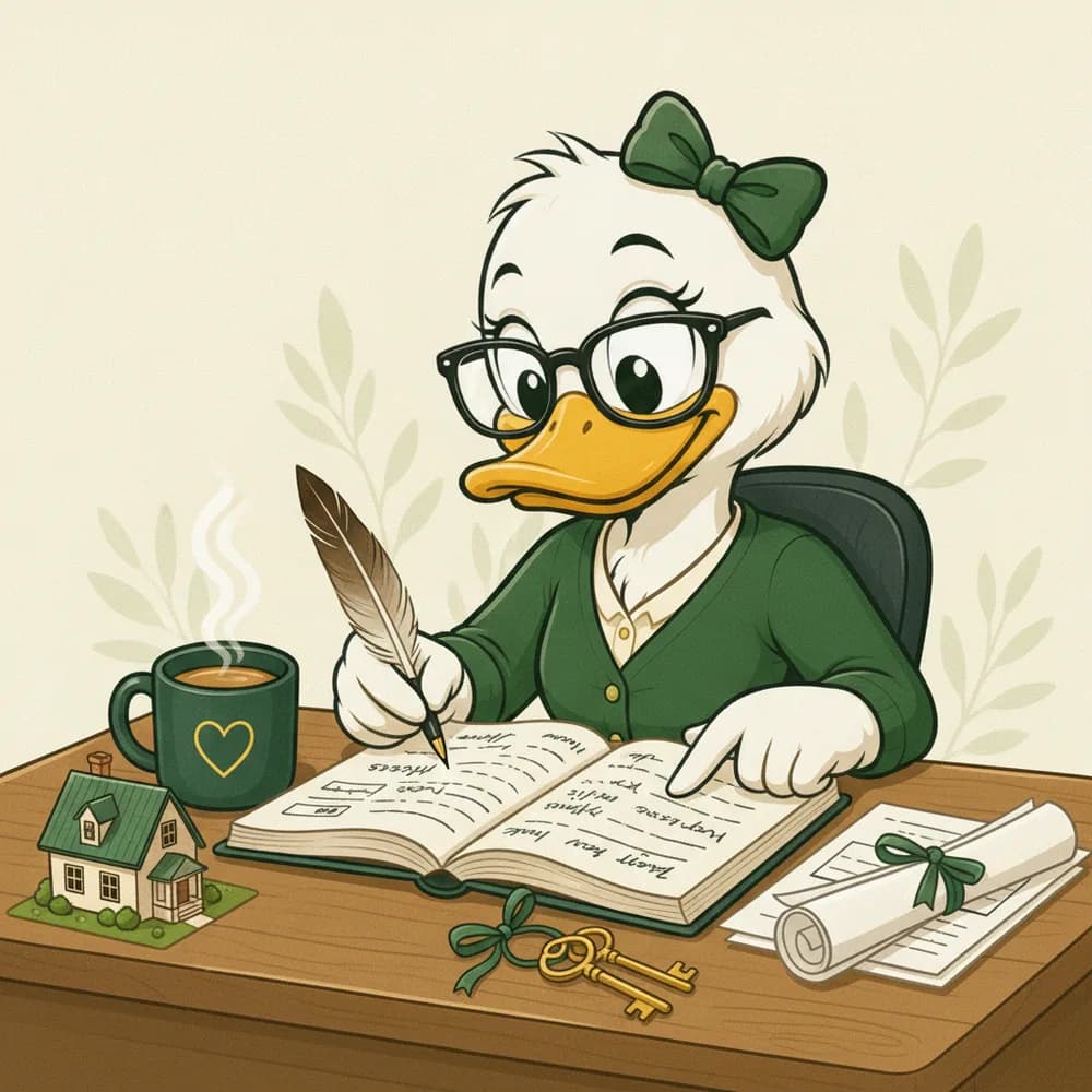 The LuckyDuck mascot, illustrated for real estate